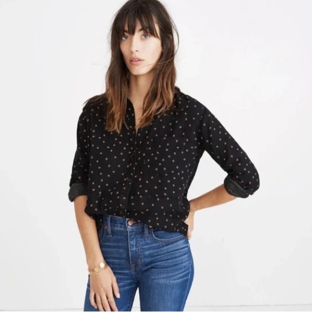 Madewell Oversized Ex-Boyfriend Soft Button Down Shirt Mini Floral Black size M